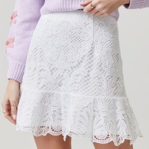NWOT Francesca's Emilia White Lace Flippy Mini Skirt By Blue Rain Lined Lace